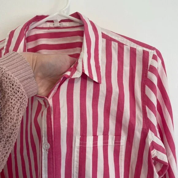 MAURICES Pink Striped Button Up Shirt White 100% Cotton Long Sleeve Button Down - Picture 7 of 16
